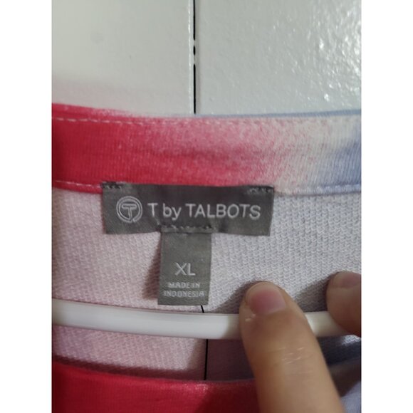 Talbots Women XL Tie Dye Pullover Top French Terry Sweatshirt Colorful Pink Blue - Picture 3 of 6